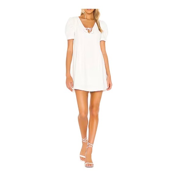 Line and Dot Day Break‎ Puff Sleeve White Mini Dress Tie Front Size Small NWT - Picture 1 of 9
